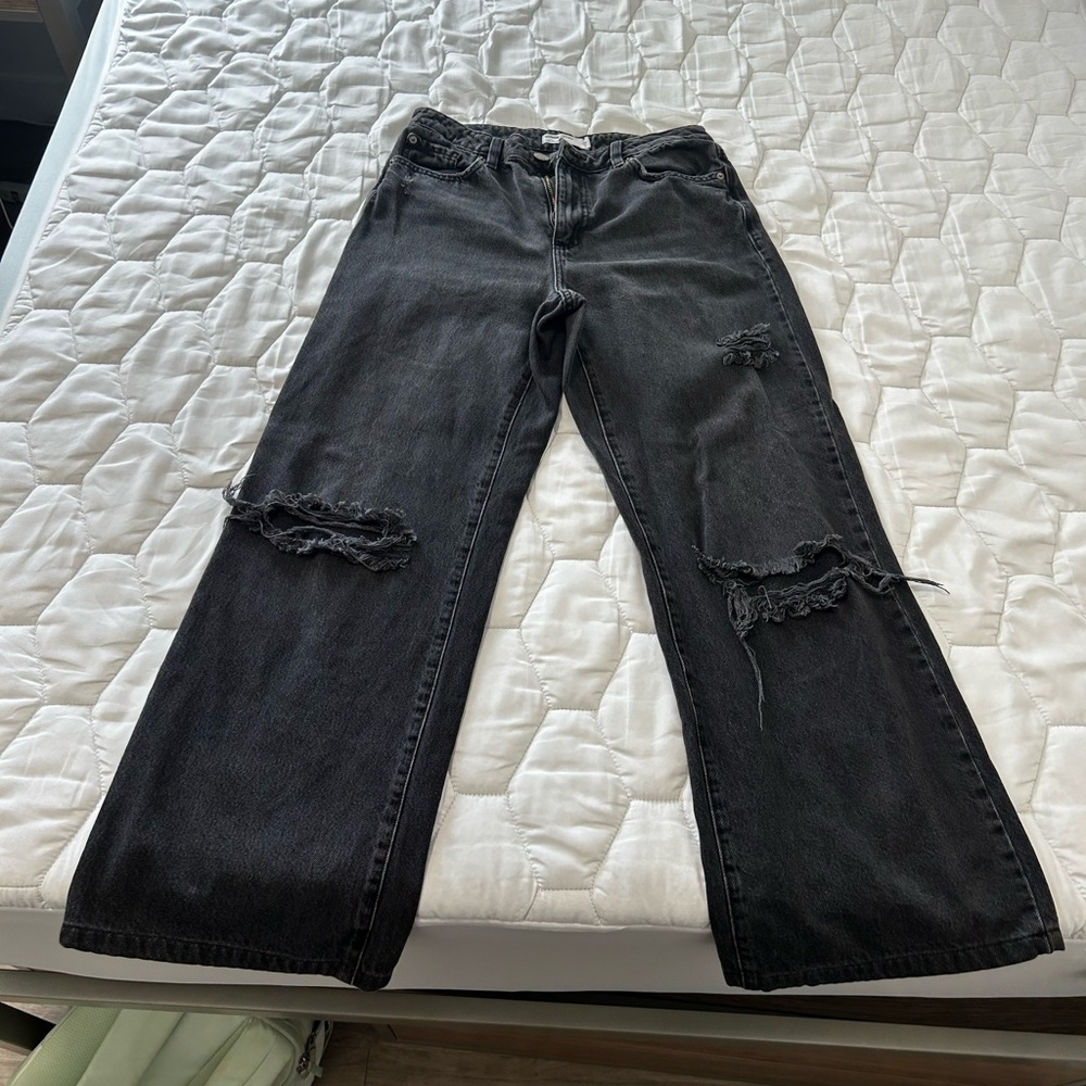 Garage Black Distressed Wide Leg Jeans